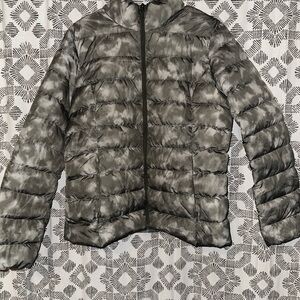 Eddie Bauer Women’s XL Down Jacket. It’s a tie dye green color.